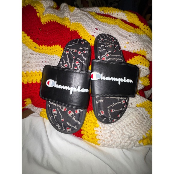 Champion Slides Black Logo Print Sandals Comfort Casual Men\'s main image 8